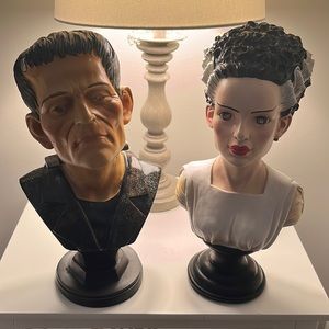 Bride of Frankenstein and Frankenstein busts.